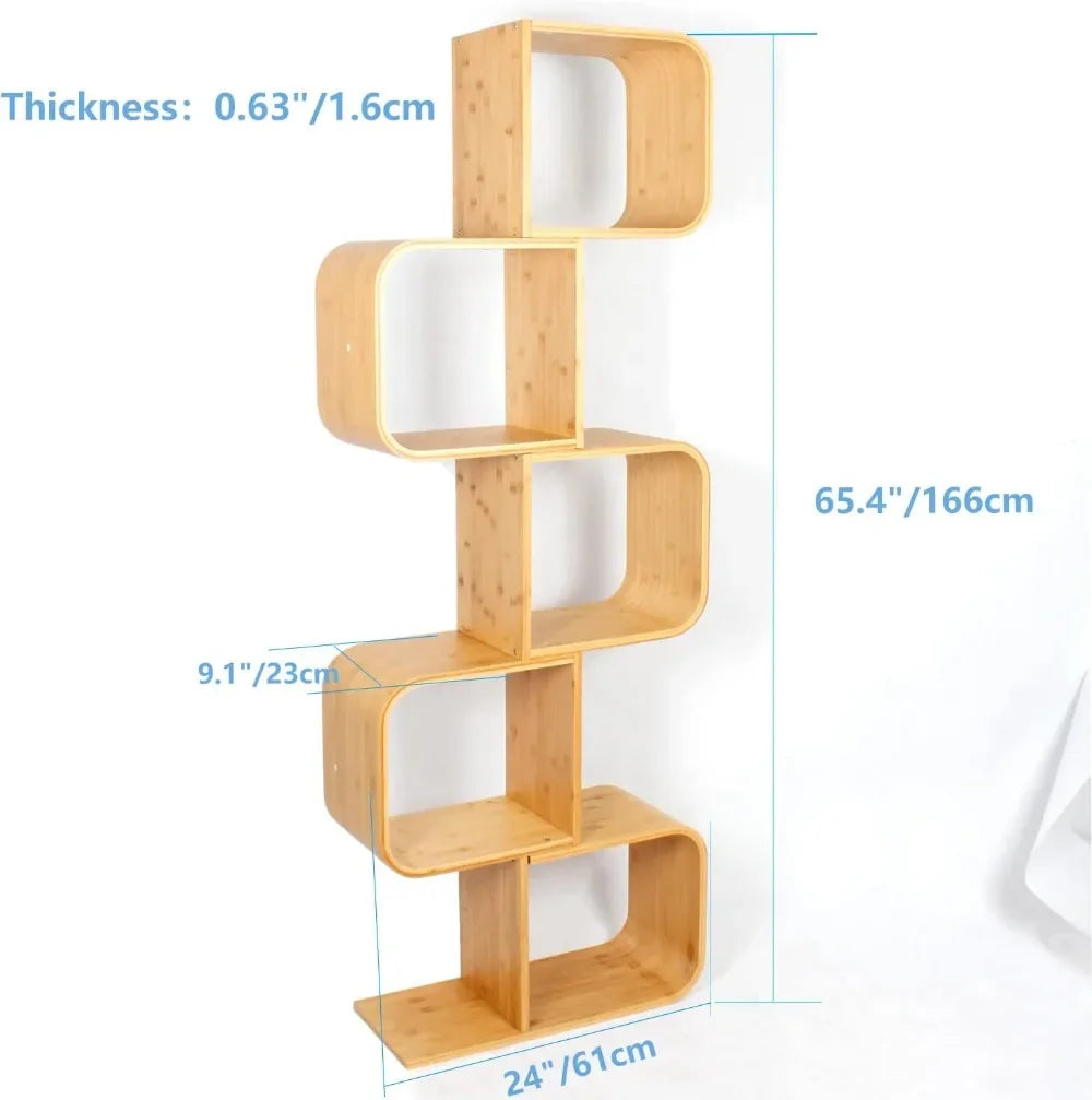 5-Tier Bamboo Bookshelf, 2 in 1 Bookcase Storage