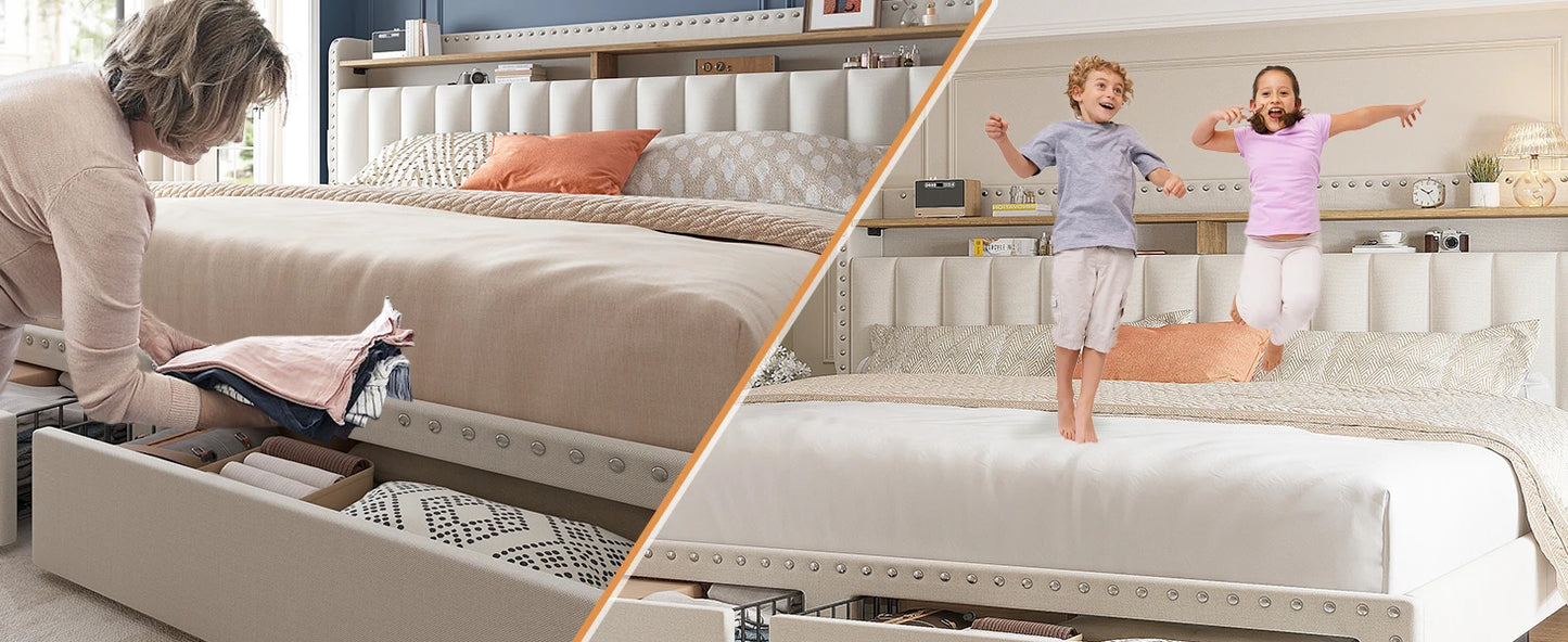 Full, Queen and King size Bed Frame with Drawers