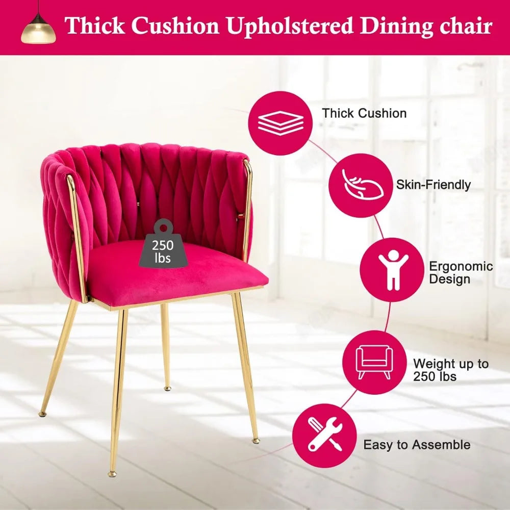 Velvet Dining Chairs Set of 2 Hand Weaving Side Chair