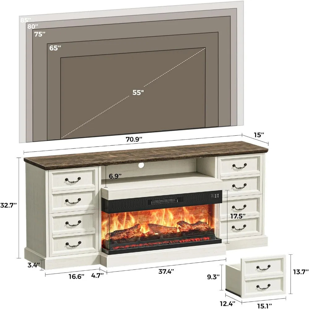 Fireplace TV Stand for 75 80 Inch TV, with Drawers