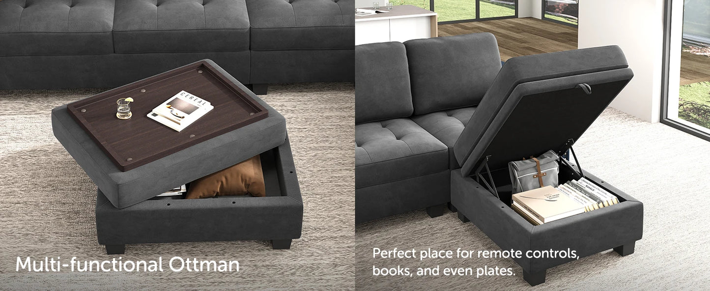 Velvet Modular Sectional sofa, Convertible L Shaped couch with Storage