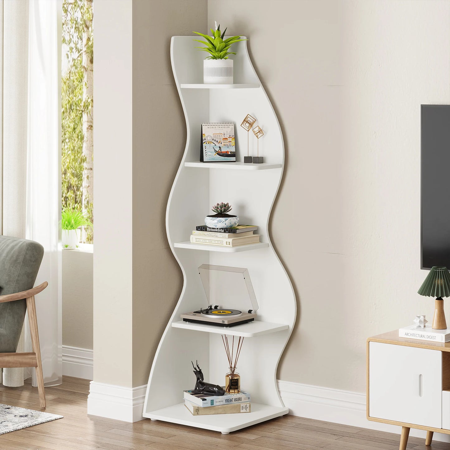Corner bookShelf, 5-Tier Stylish Corner Bookcase