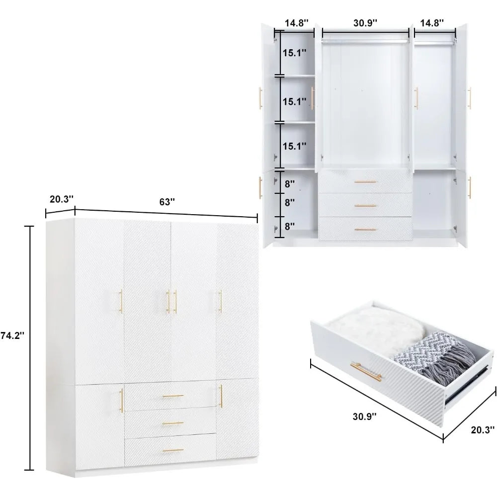 Armoire Wardrobe Closet with 3 Drawers and 4 Doors