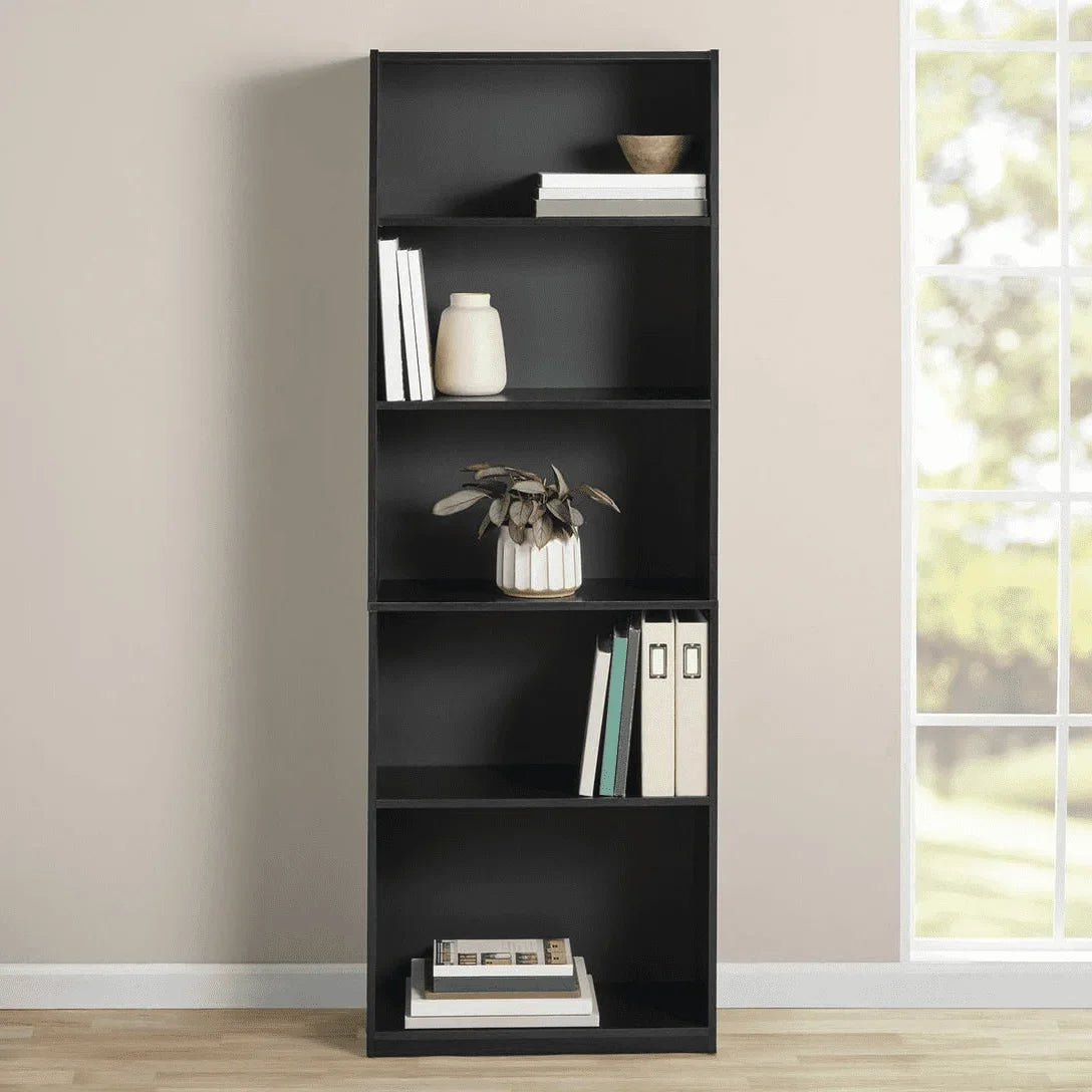 5-Shelf Bookcase , True Black Oak/White Bookshelf