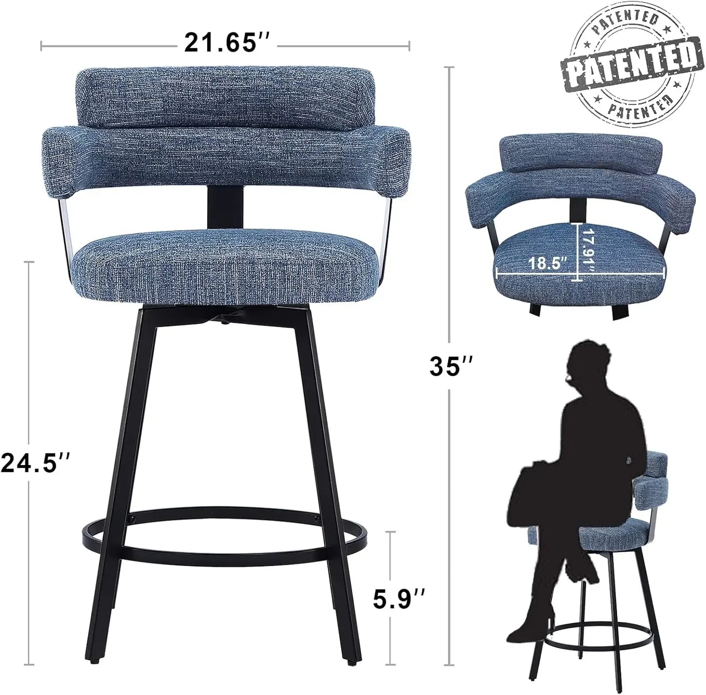 Bar Stools with Full Back Set of 2 with Linen Padded Back