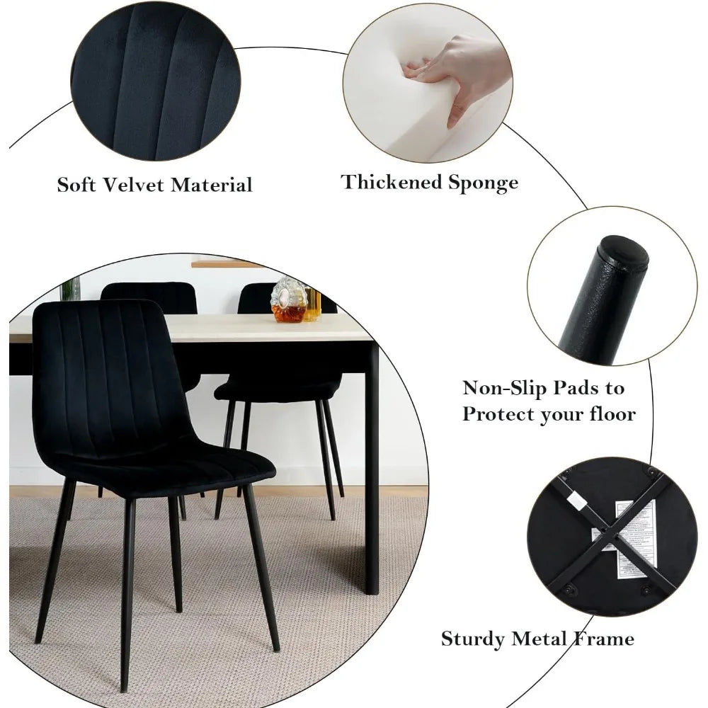 5 Piece Circle Dining Table Set for 4, 42 Inch Black Table & Velvet Upholstered Chairs With Sturdy Metal Legs, Round Kitchen