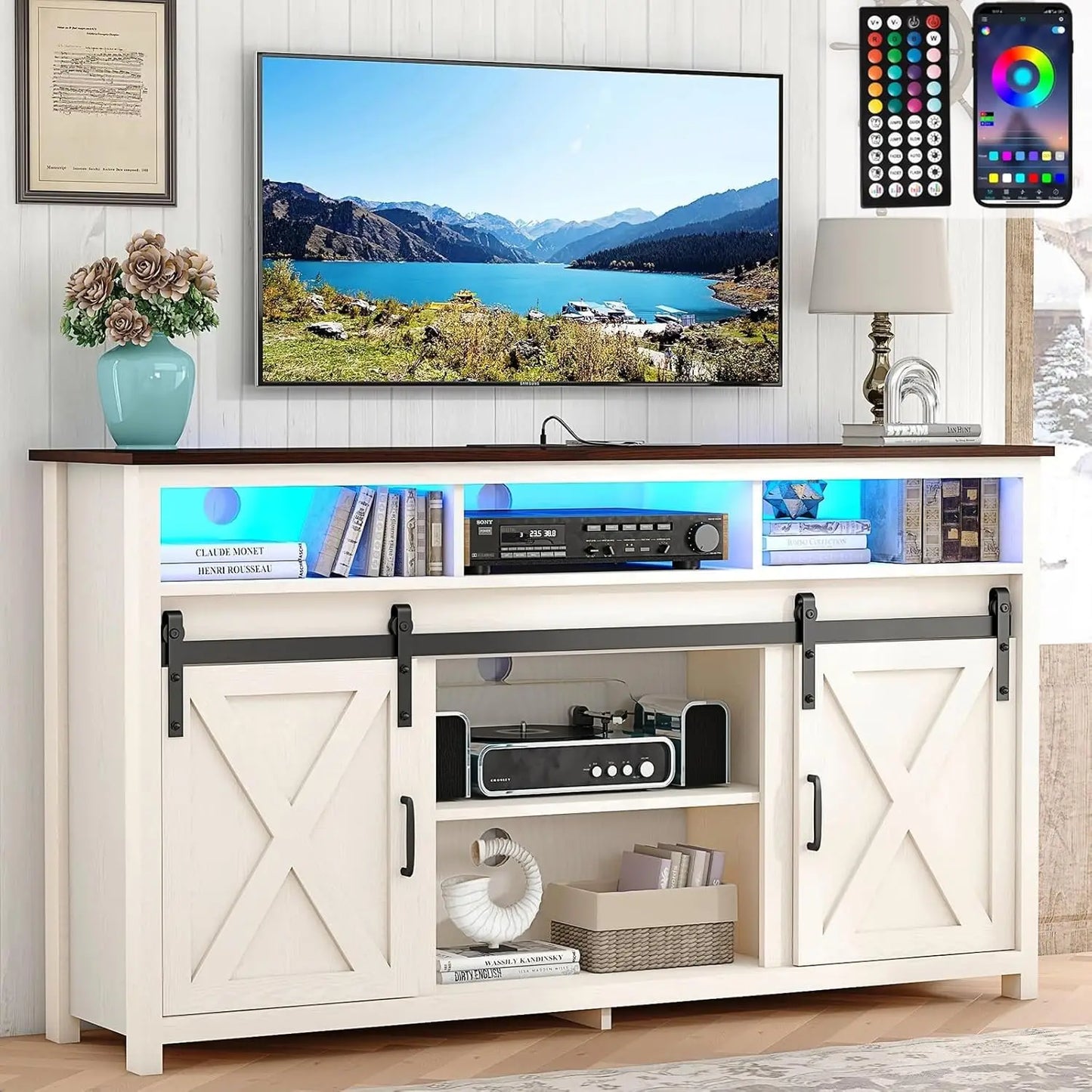 57” Wooden Farmhouse TV Stand for 60/65 inch TV