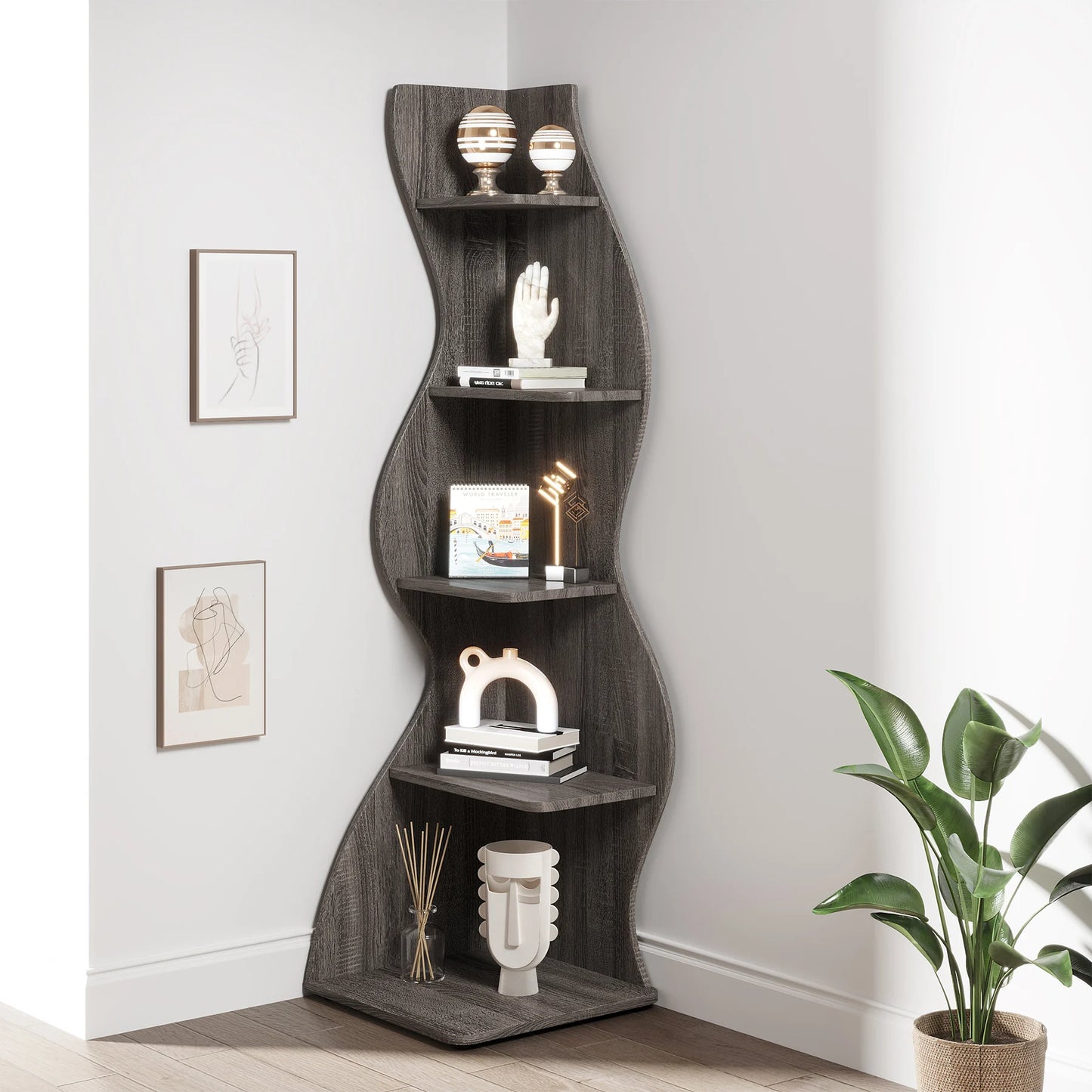 Corner bookShelf, 5-Tier Stylish Corner Bookcase