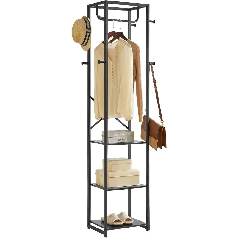Coat Rack with 3 Shelves and 8 Hooks