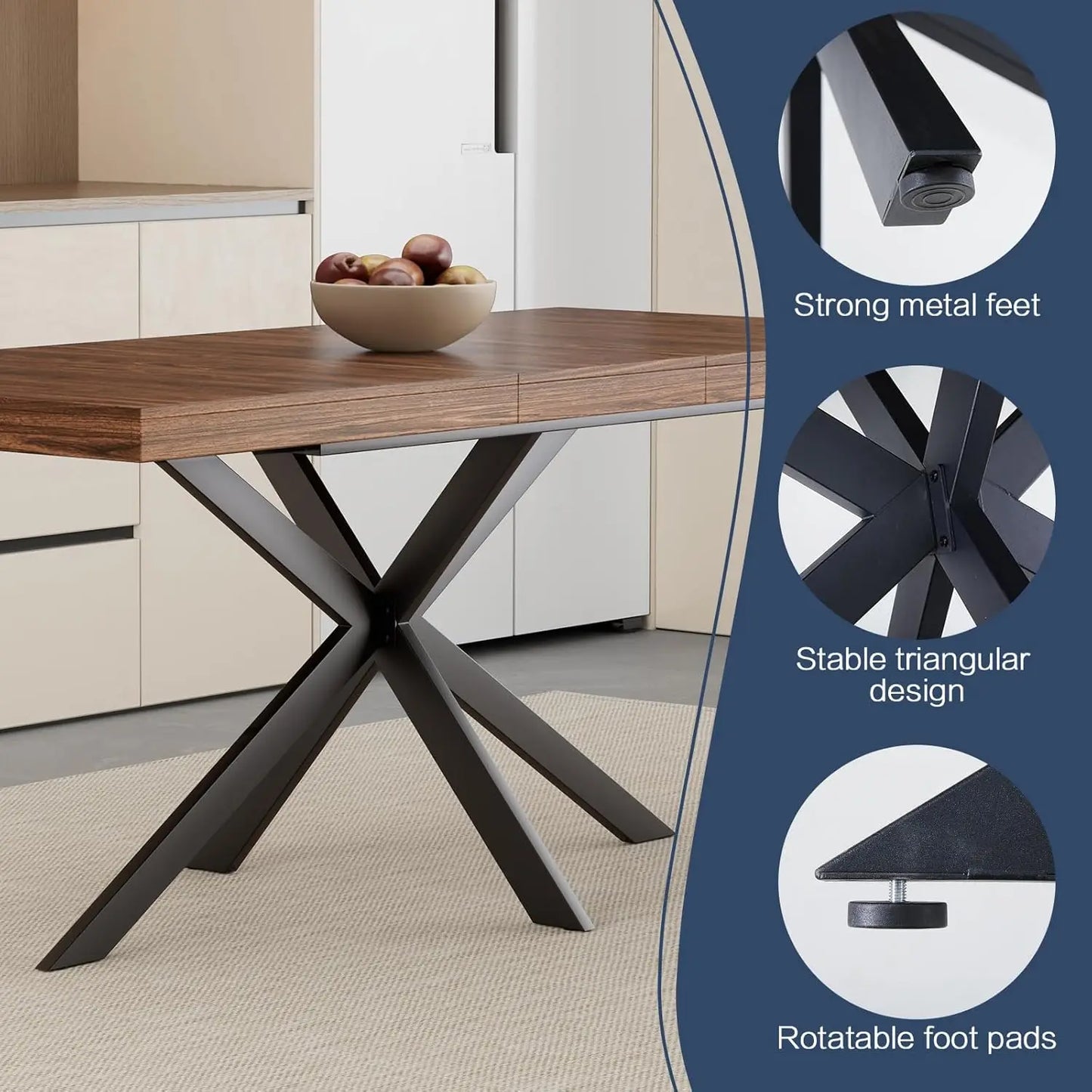 55''-70.9'' Extendable Dining Room Table, Wooden Rectangle Expandable Dining Table with Hidden Storage,Kitchens,Office (Walnut)