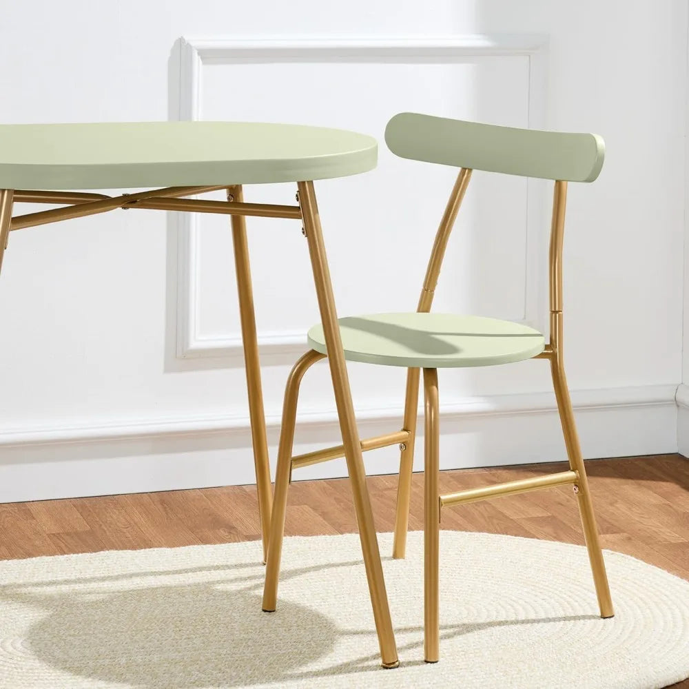 3-Piece Modern Oval Dining Table Set, Small Kitchen Dinette w/ 2 Chairs, Metal Frame, Curved Backrests