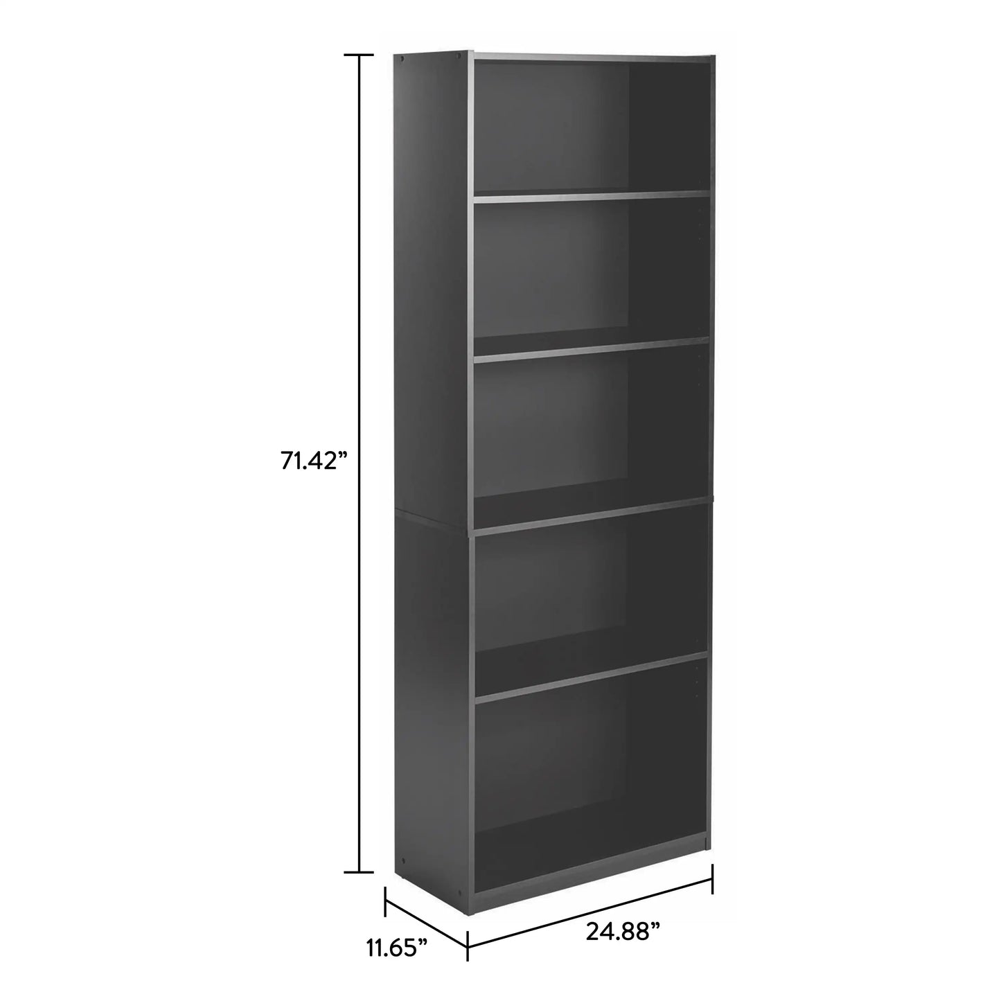 5-Shelf Bookcase , True Black Oak/White Bookshelf