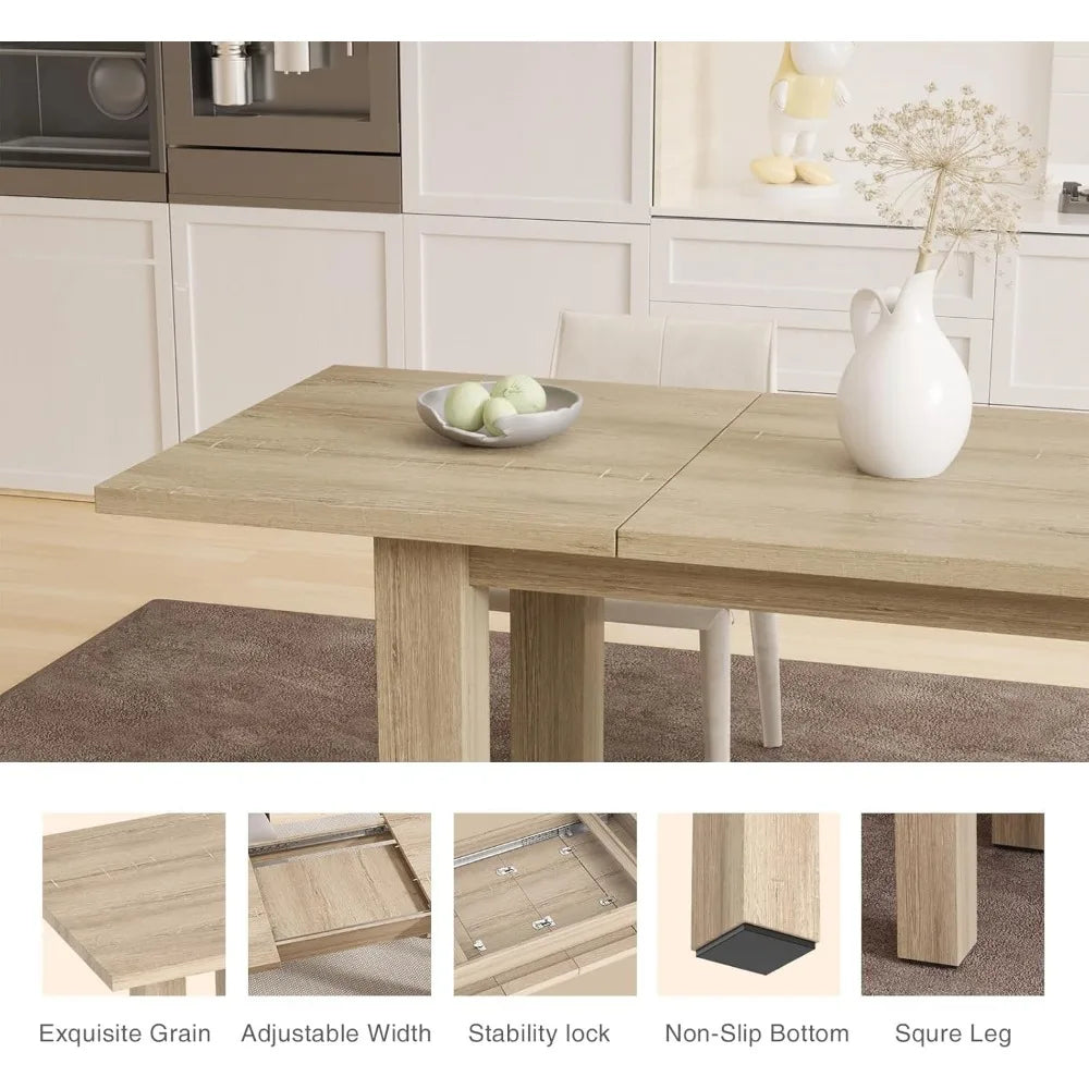 Extendable Dining Table for 6 8 10,55''to 78"Wood Kitchen Table Mid Century Modern Large Transformer Rectangle Dining Room Table