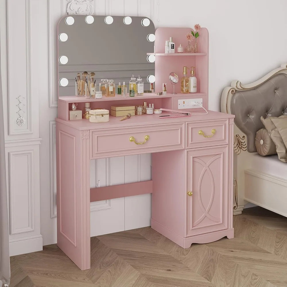 Vanity Table with Power Outlet,Bedroom Dressing Table