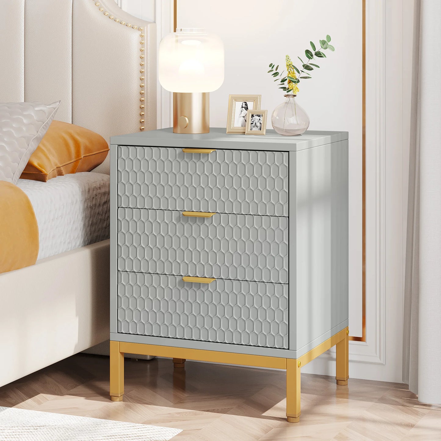 Tribesigns Modern Nightstand, 65.5 cm Tall Bedside Table with 3 Drawers, Contemporary End Side Table with Storage