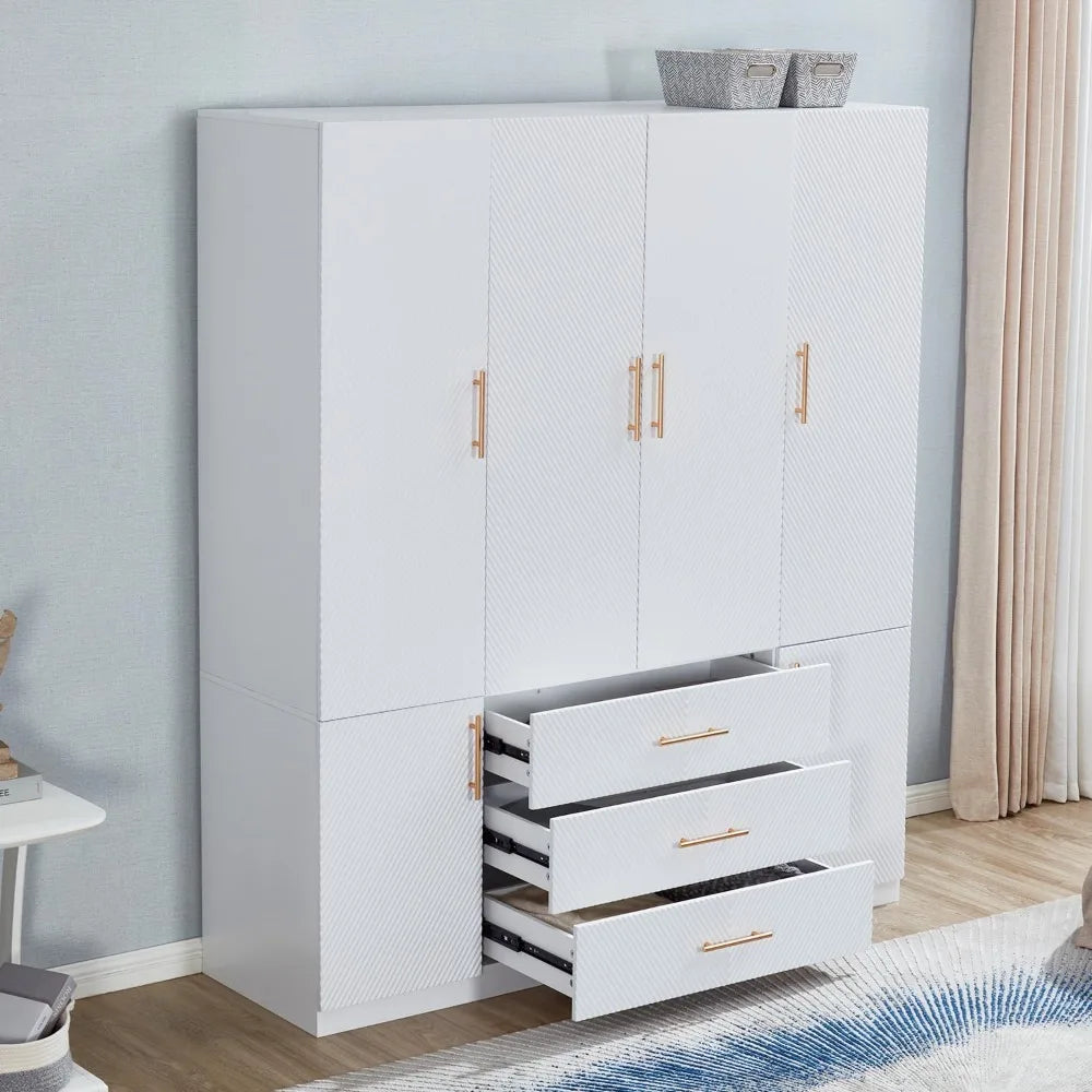 Armoire Wardrobe Closet with 3 Drawers and 4 Doors