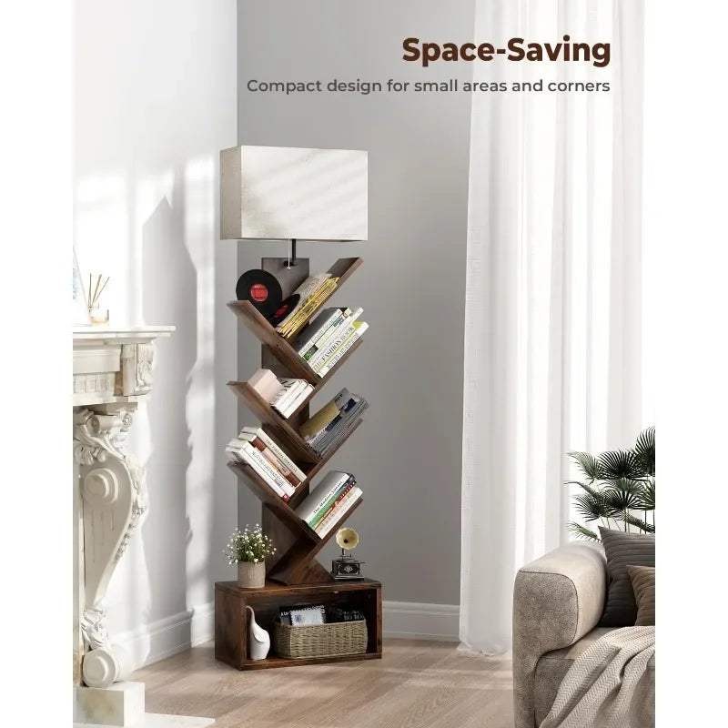 6 Tier Bookshelf with Light, Narrow Bookcase