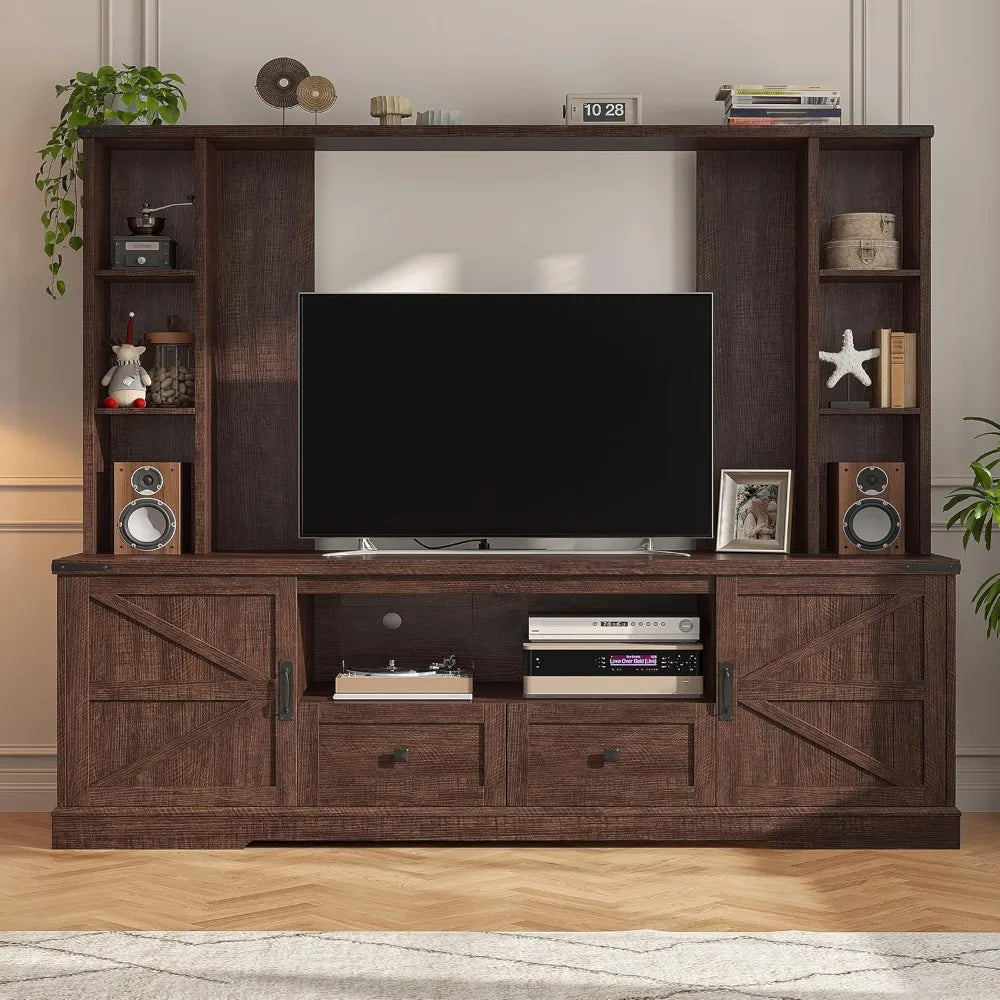 Wall TV Stand with 2 Doors, with LED & Power Outlets
