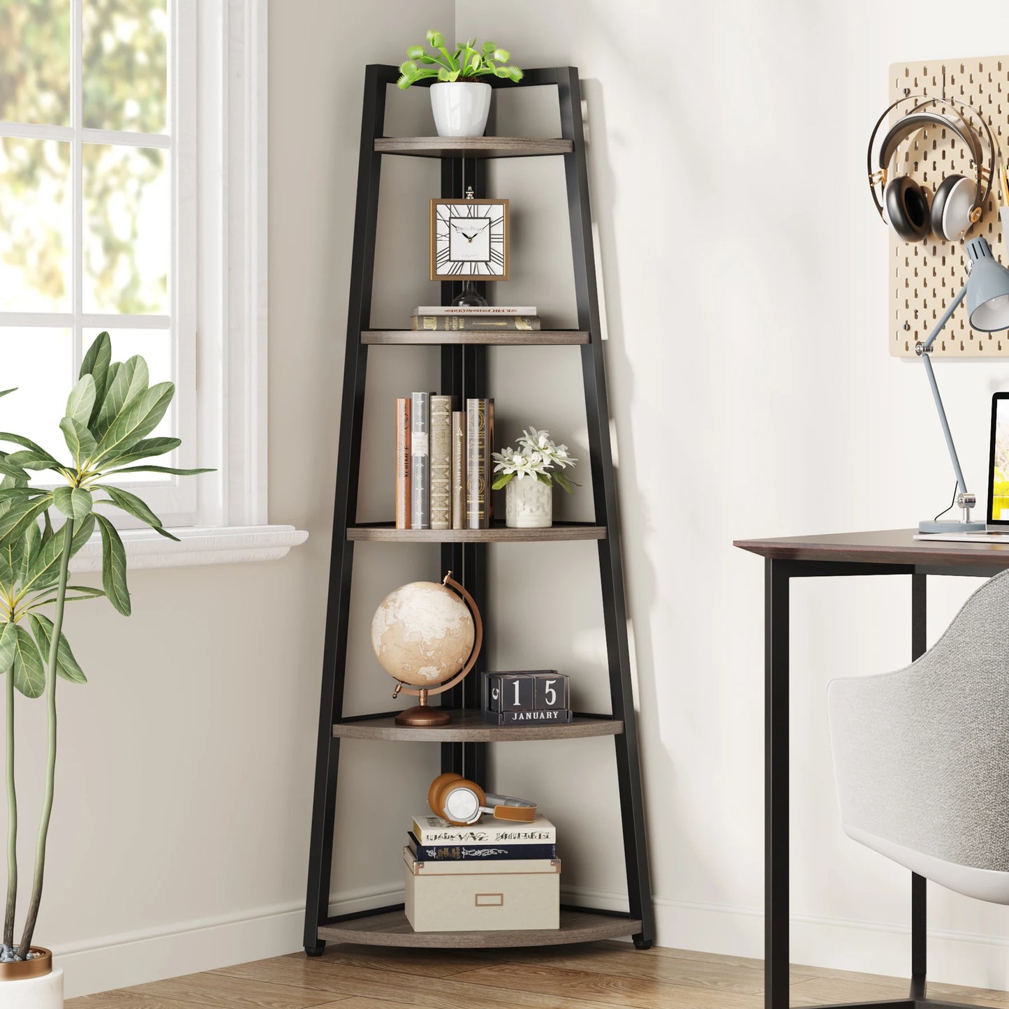 Corner Bookcase, Bookshelf with Rack Wood