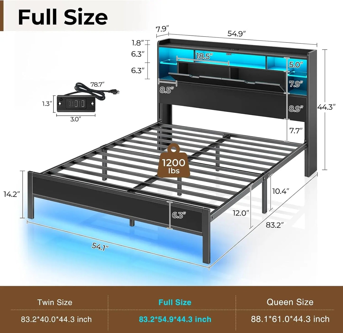 Bed Frame with Bookcase Storage - Full, Queen & Twin sizes
