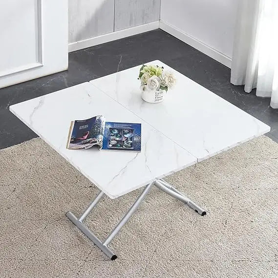 43.3" Folding Dining Table, 4 in 1 Multi-Function Table with MDF Tabletop & Height Adjustable, Lift Top Coffee Table Converts to