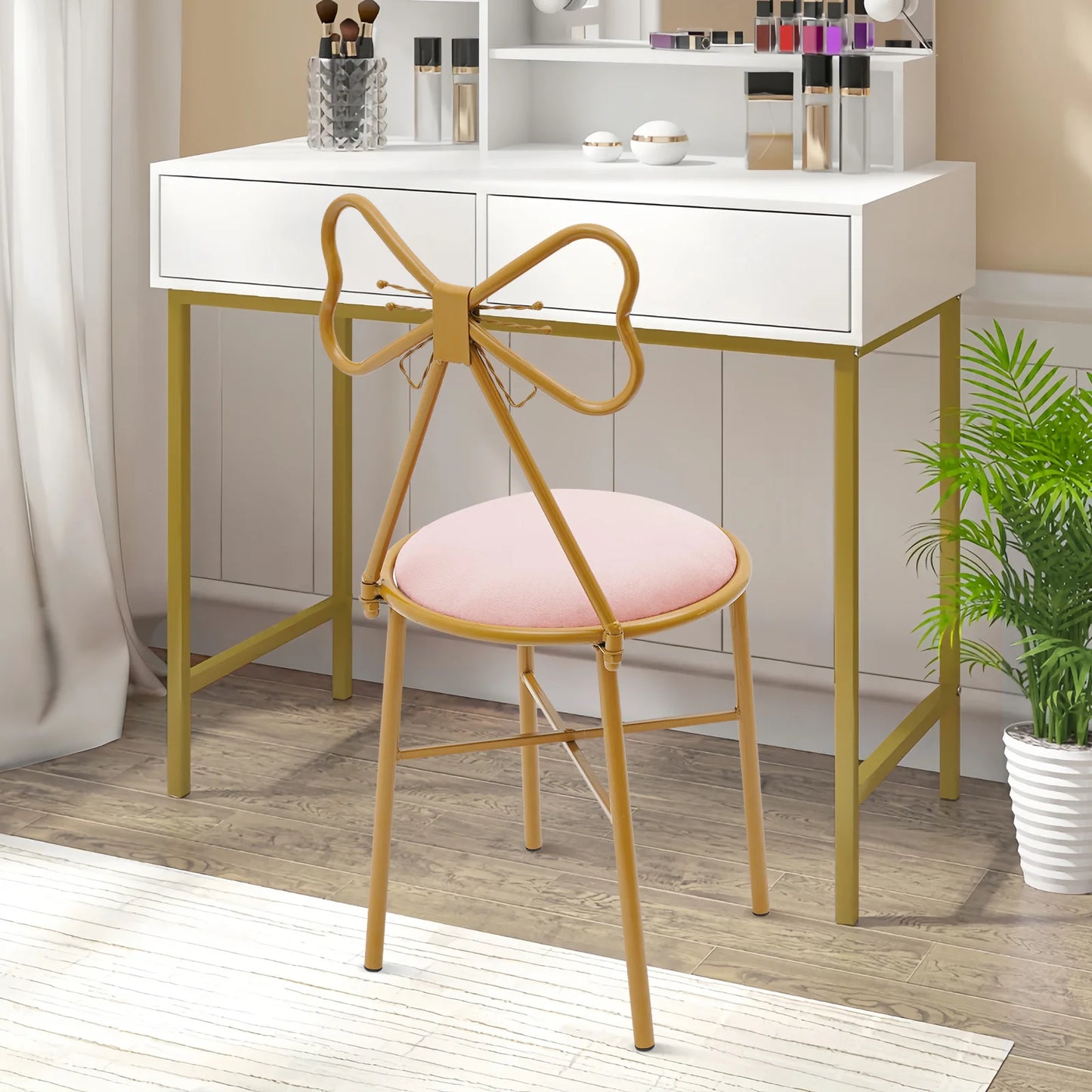 Velvet Makeup Chair Metal Frame Butterfly Backrest Chair