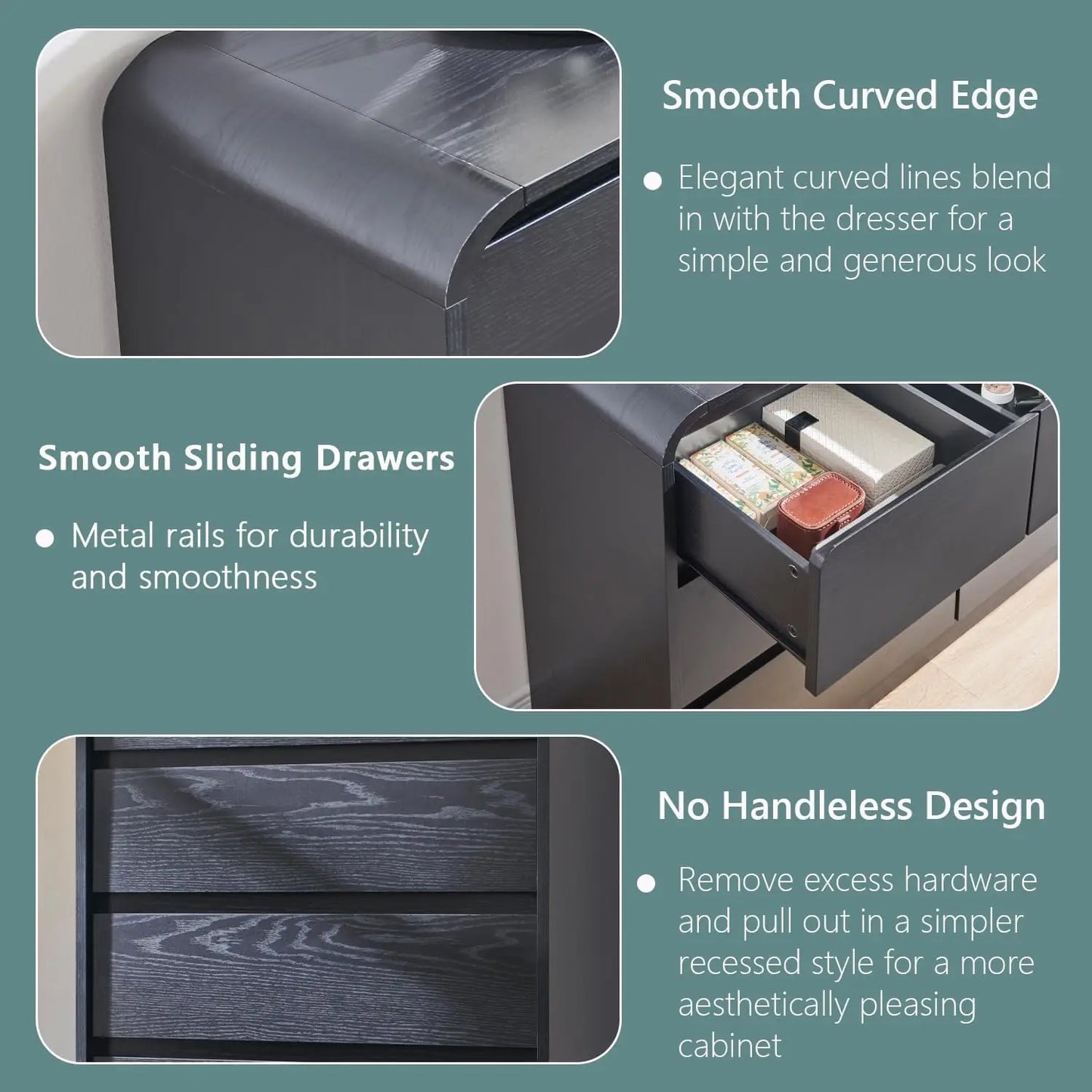 5 Drawers Dresser, Chest of Drawers w/Curved Profile Design