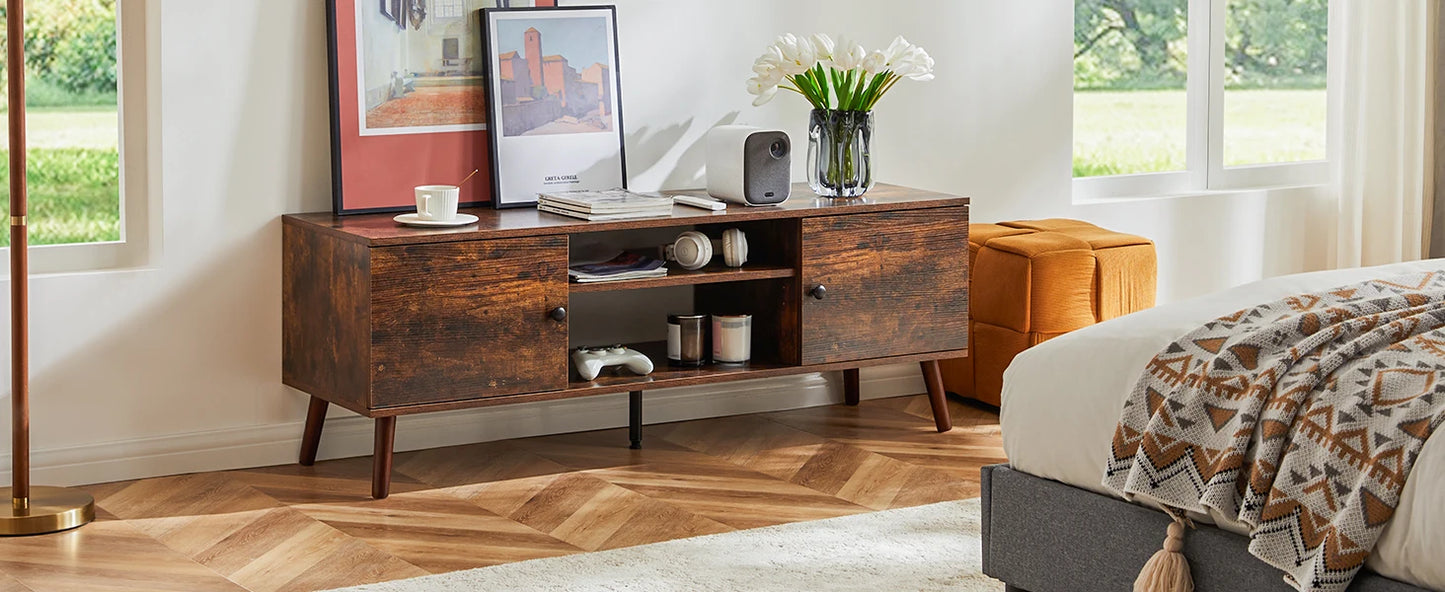 Fireplace TV Stand For Up To 60 Inch with Shelf 2 Storage