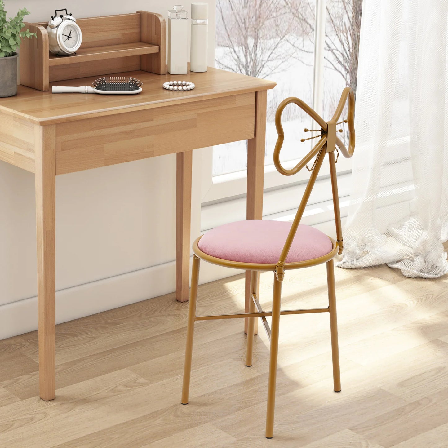 Velvet Makeup Chair Metal Frame Butterfly Backrest Chair