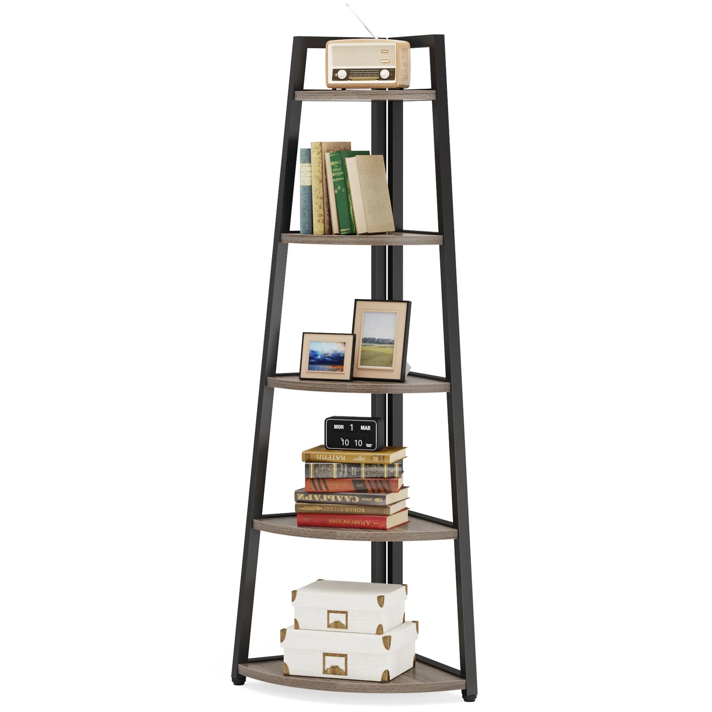 Corner Bookcase, Bookshelf with Rack Wood
