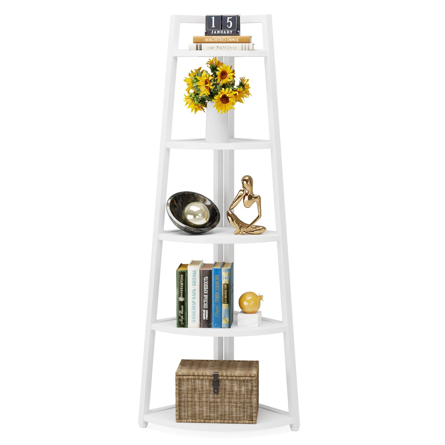 Corner Bookcase, Bookshelf with Rack Wood