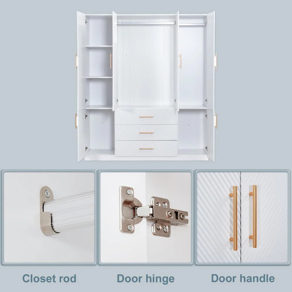 Armoire Wardrobe Closet with 3 Drawers and 4 Doors