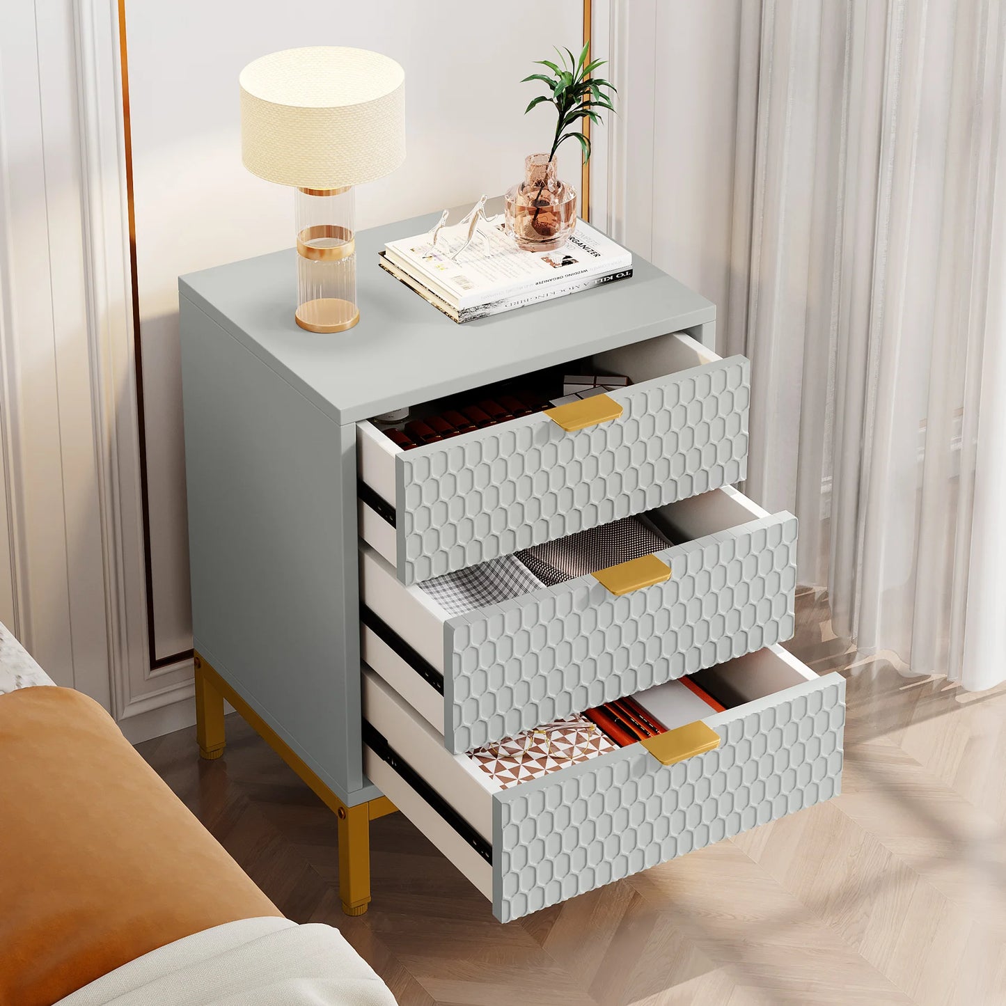 Tribesigns Modern Nightstand, 65.5 cm Tall Bedside Table with 3 Drawers, Contemporary End Side Table with Storage