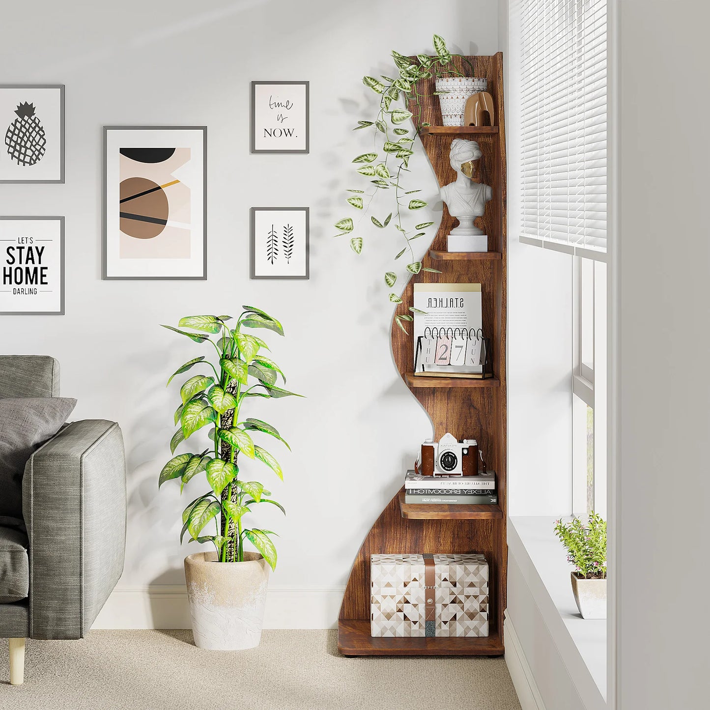 Corner bookShelf, 5-Tier Stylish Corner Bookcase