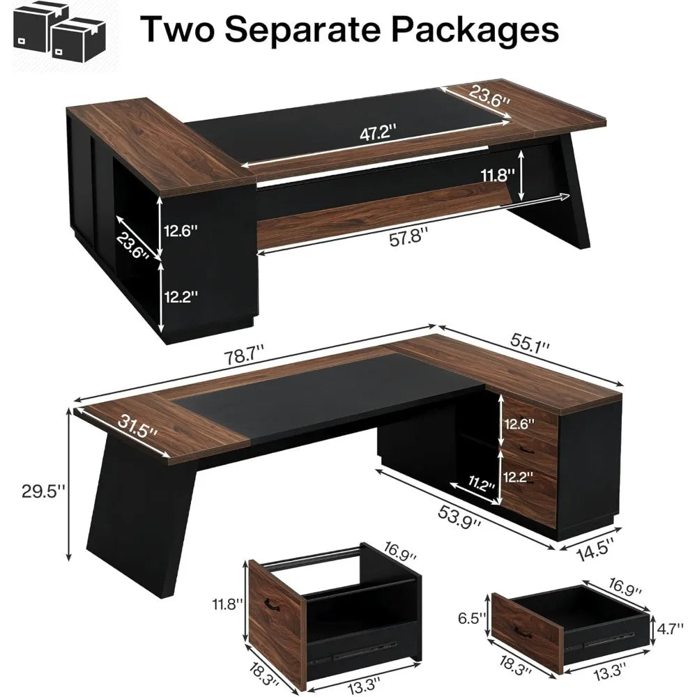 78" L-Shaped Executive Desk with Drawers