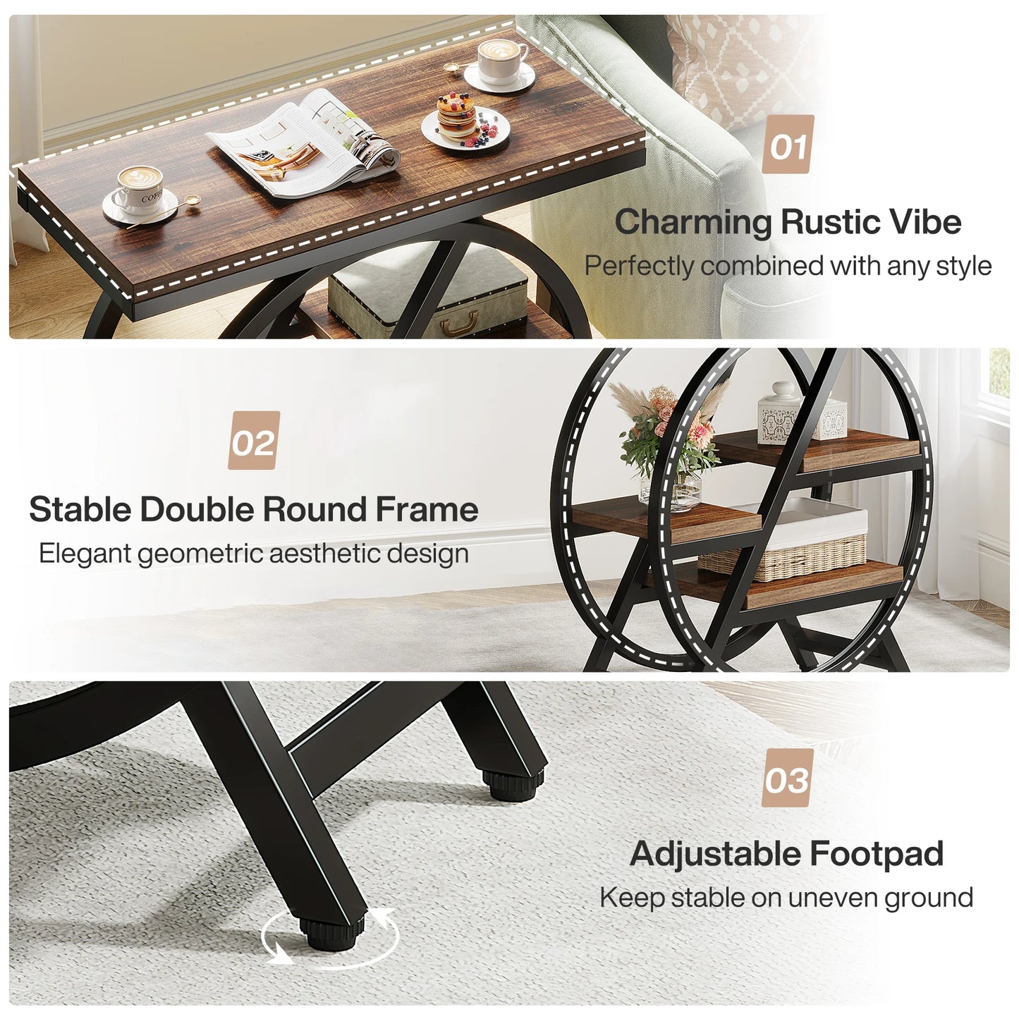 Tribesigns End Table, Narrow End Table with 3 Storage Shelves, Wooden Side Table, Industrial Small Sofa Side Table
