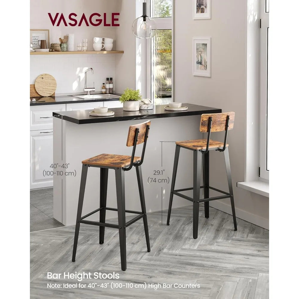 Set of 2 Bar Stools, 29.1 Inches Tall with Back