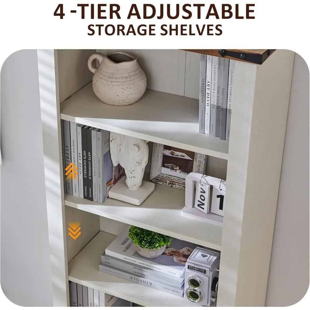 72'' Bookshelf with Storage, Bookcase with Barn Door