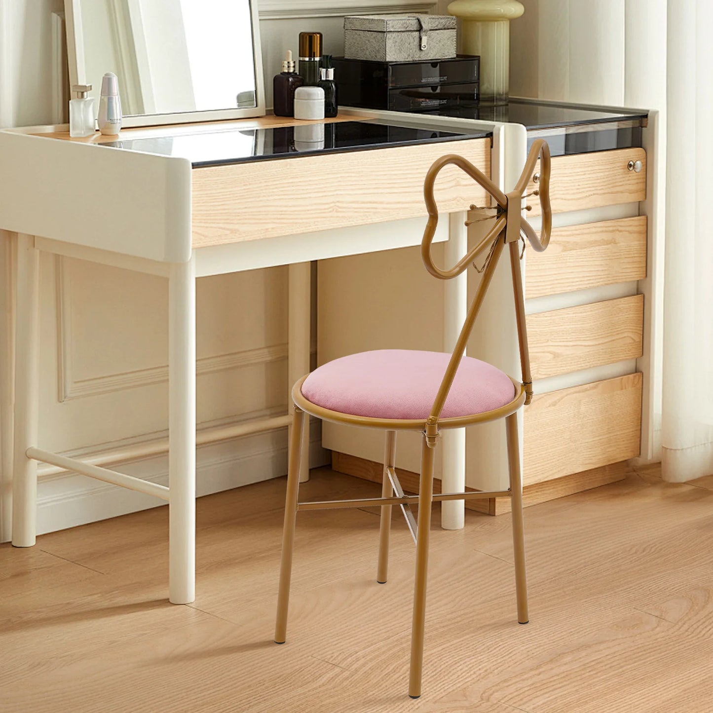 Velvet Makeup Chair Metal Frame Butterfly Backrest Chair