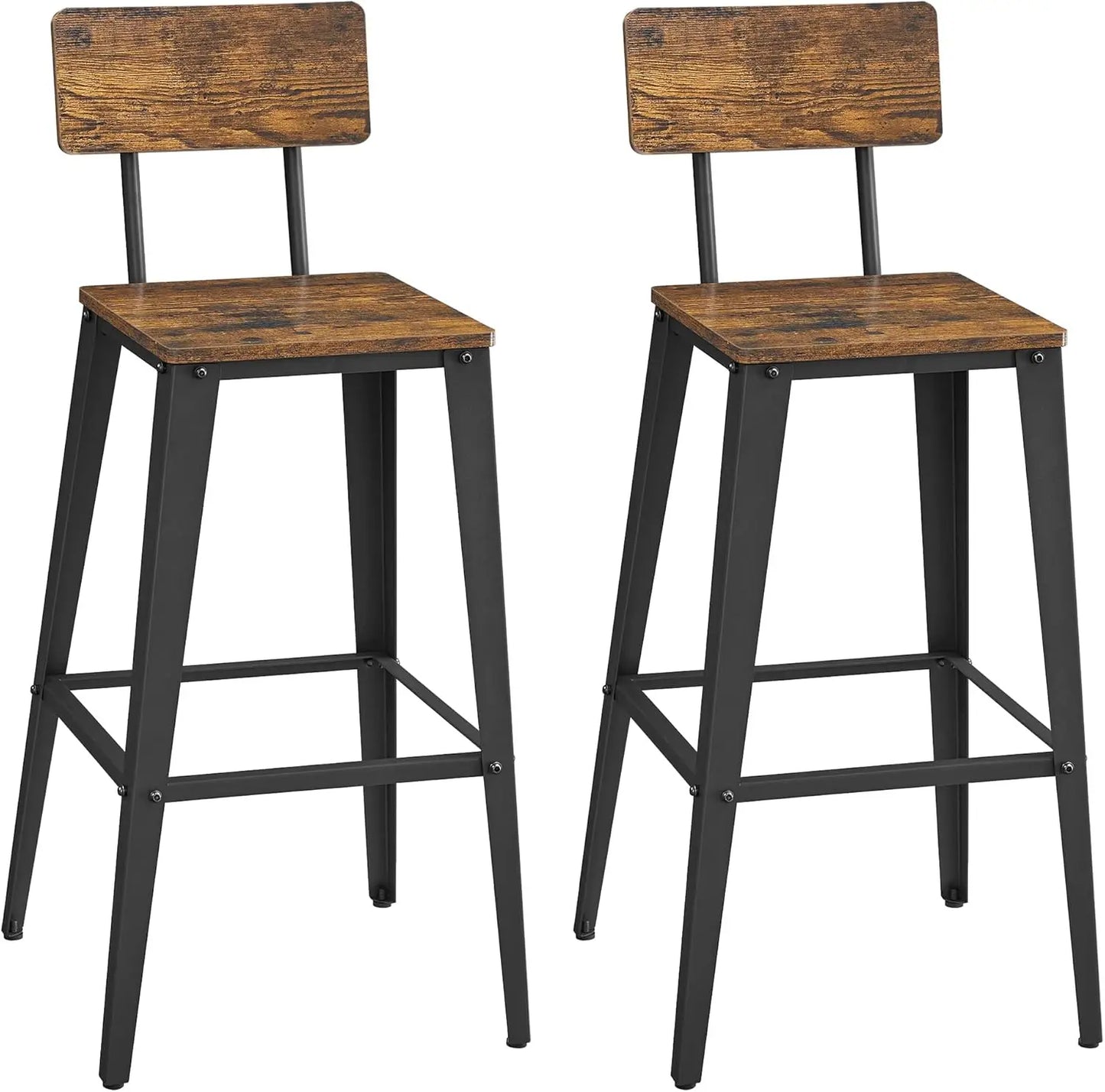 Set of 2 Bar Stools, 29.1 Inches Tall with Back