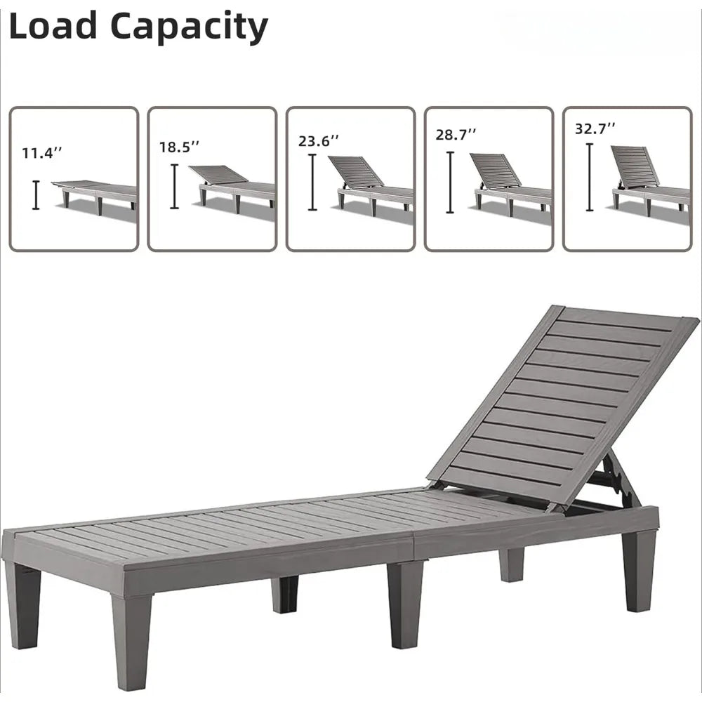 Outdoor Chaise Lounge Set of 2, Adjustable Pool Lounge Chair