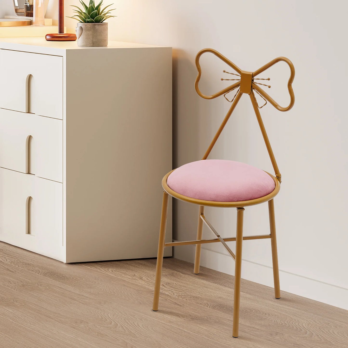 Velvet Makeup Chair Metal Frame Butterfly Backrest Chair