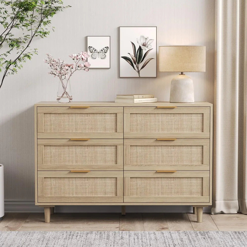 Rattan Chest of Drawers, Dresser 6 Drawer