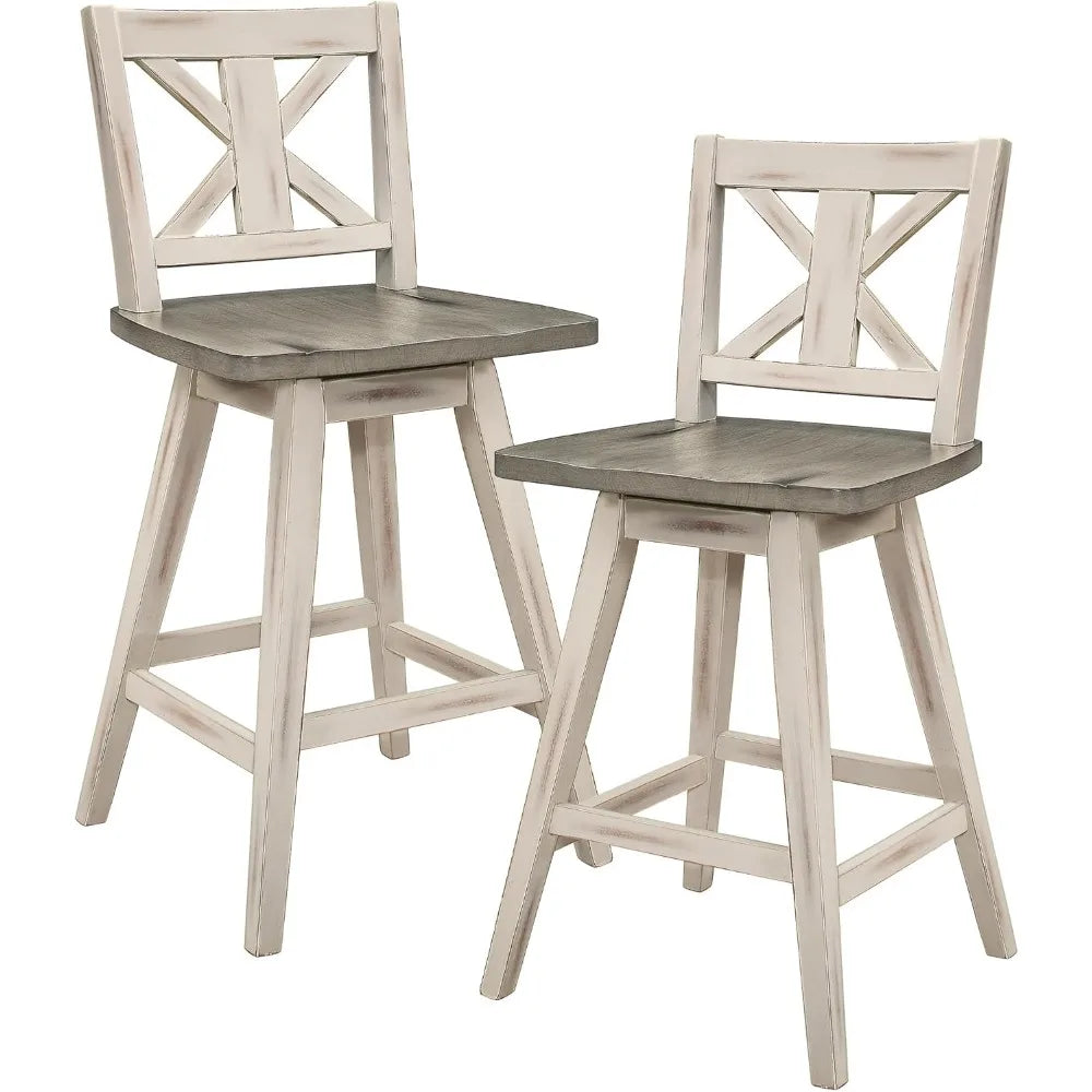 Wood High Back, Counter Height Bar Stools Set of 2