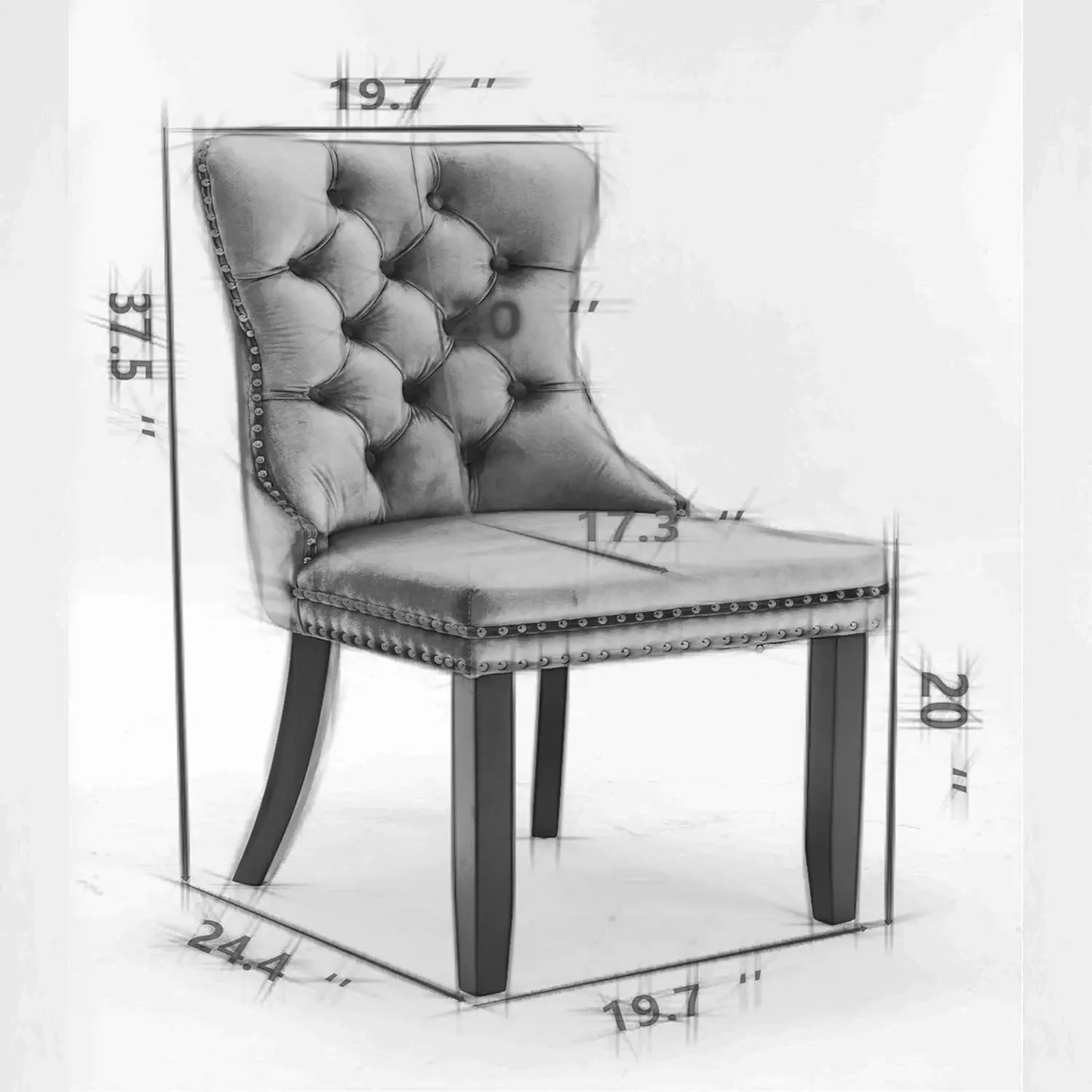 Tufted Dining Chairs Set of 6, Velvet - Solid Wood