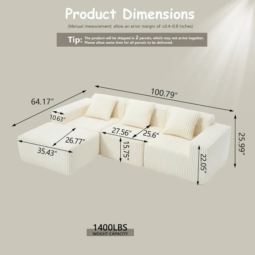 L-Shaped Free Combination Sofa,4Seater Corner Couch Deep Seat