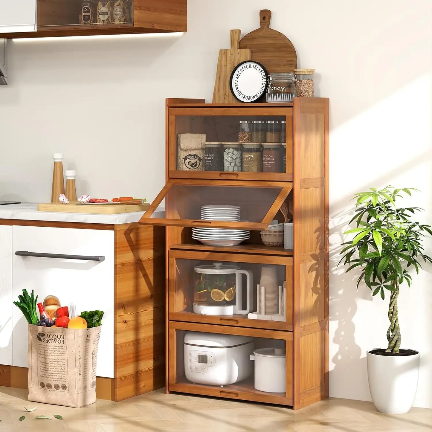 Bookcase with Doors, Bookshelf with Flip-up Doors