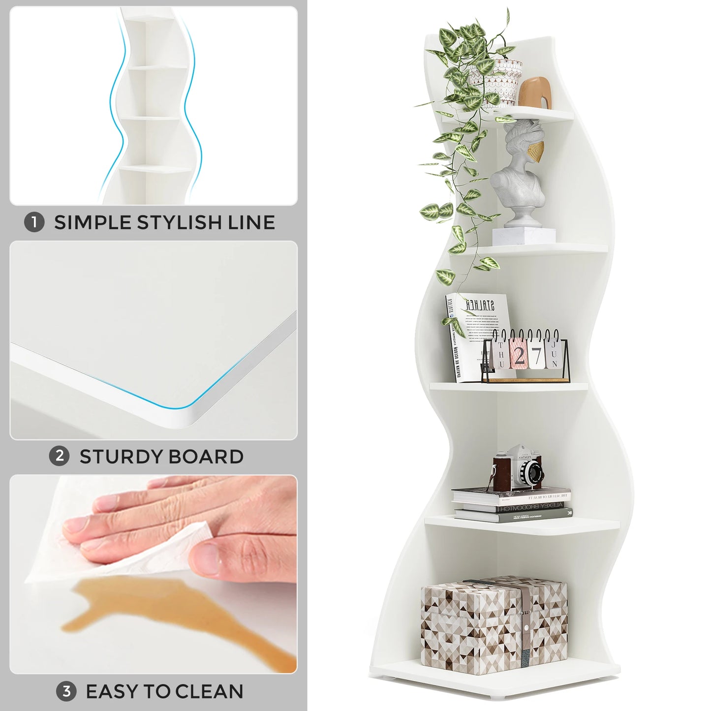 Corner bookShelf, 5-Tier Stylish Corner Bookcase