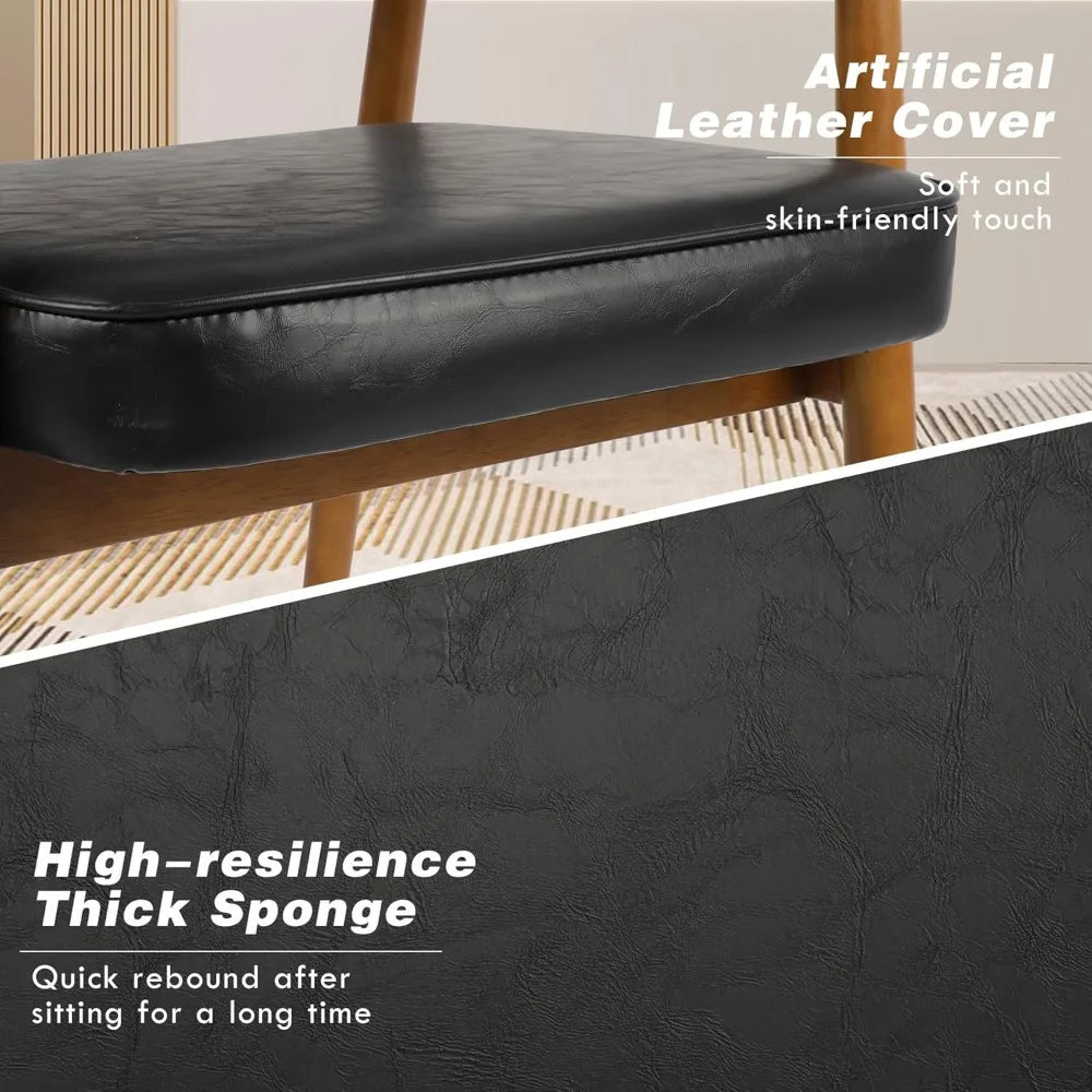 Chairs with Wooden Handrail, Fabric Upholstered Faux Leather