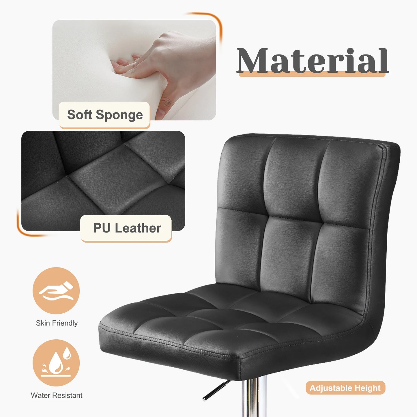 PU Leather Bar Stools Set of 2